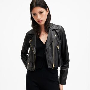 Like New Black Allsaints Elora cropped leather jacket sz 0